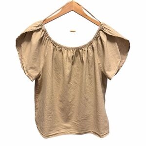 Joe Fresh Off-Shoulder Blouse Cotton Linen Blend Lap Over Flutter Sleeves
